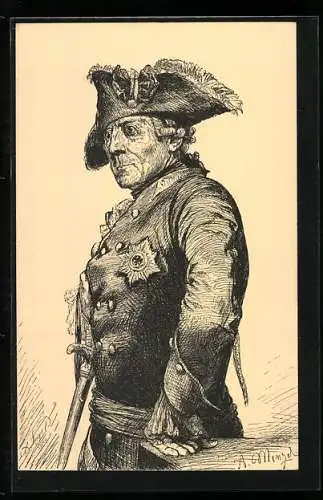 Künstler-AK A. Menzel: König Friedrich II. (der Grosse) in Uniform