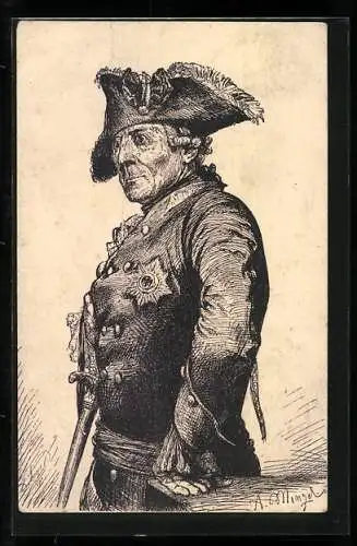 Künstler-AK A. Menzel: König Friedrich II. (der Grosse) in Uniform