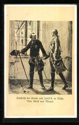 Künstler-AK König Friedrich der Grosse und Josef II. in Neisse