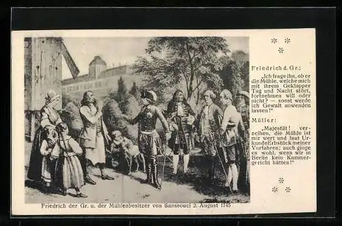 Künstler-AK König Friedrich II. (der Grosse) und der Mühlenbesitzer von Sanssouci