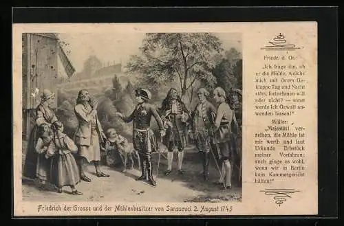 AK Potsdam, König Friedrich II. (der Grosse) und der Mühlenbesitzer von Sanssouci 1745