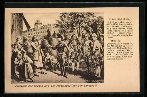 AK König Friedrich II. (der Grosse) und das Gespräch mit dem Mühlenbesitzer von Sanssouci