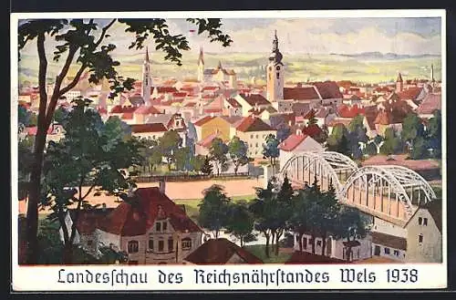 AK Wels, Landesschau der Reichsnährstandes 1938, Teilansicht des Ortes