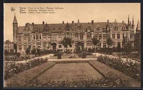 AK Ypres, Place de la Gare, Maisons Gothiques