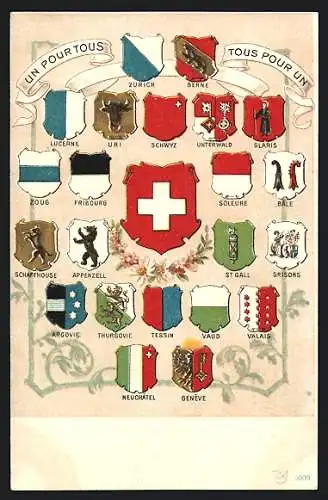 AK Zürich, Schweizer Wappen, Bern, Luzern, Uri