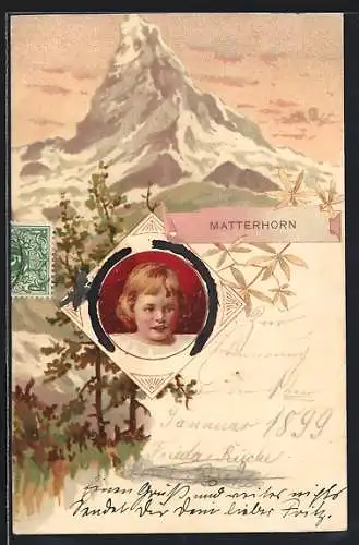 Lithographie Das Matterhorn, Portrait von jungem Knaben