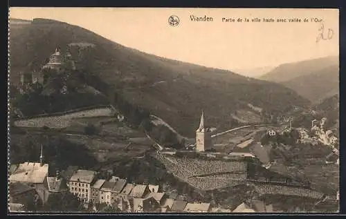AK Vianden, Partie de la ville haute avec vallée de l`Our
