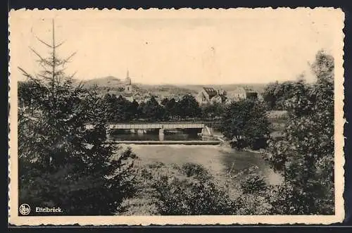 AK Ettelbrück, Ortsansicht mit Brücke und Kirche