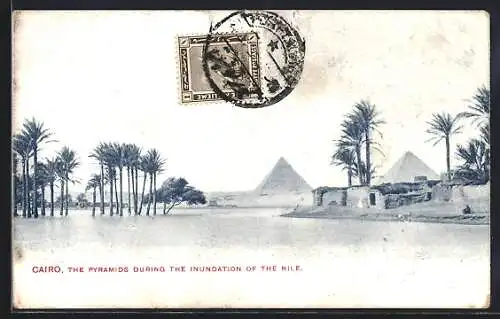 AK Cairo, The Pyramids during the inundation of the Nile