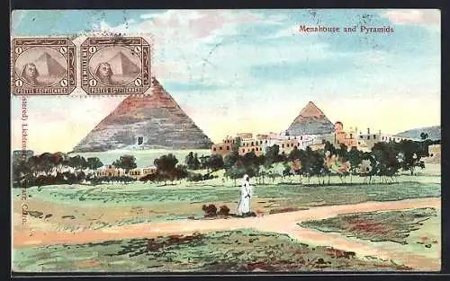 Künstler-AK Gizeh, Menahouse and Pyramids