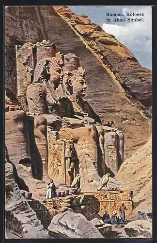 Künstler-AK Abou Simbel, Ramses Colosses