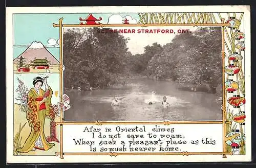 AK Stratford /Ont., Children bathing in the river, east-asian passepartout