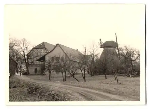 Fotografie unbekannter Fotograf, Ansicht Springe / Deister, Windmühle und Geöft