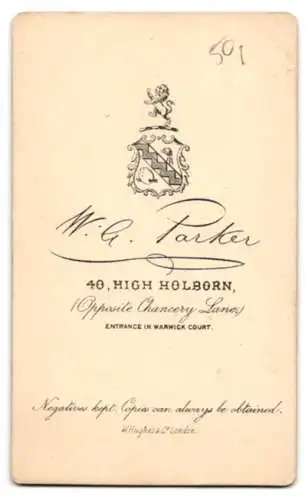 Fotografie W. G. Parker, Holborn, High Holborn 40, Porträt einer älteren Dame