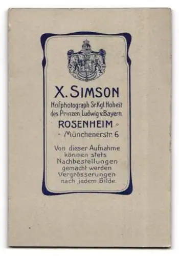 Fotografie X. Simson, Rosenheim, Münchenerstr. 6, Porträt eines Mannes mit Schnurrbart