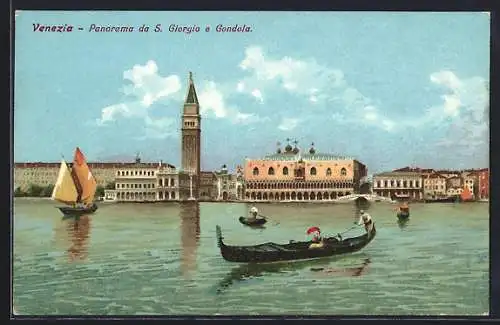 AK Venezia, panorama da S. Giorgio e gondola, Segelboot