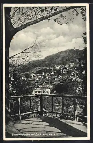 AK Baden-Baden, Ortsansicht mit Blick zum Merkur