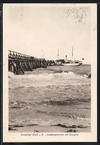 AK Graal i. M., Landungsbrücke mit Dampfer