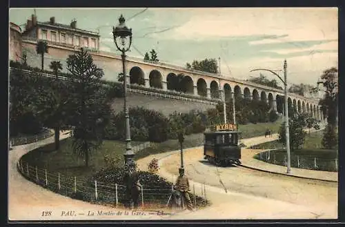 AK Pau, La Montee de la Gare, Strassenbahn