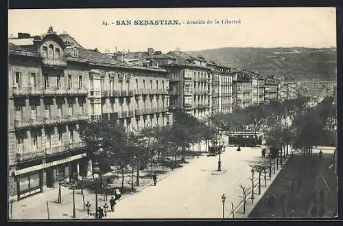 AK San Sebastian, Avenida de la Libertad, Strassenbahn