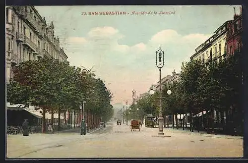 AK San Sebastian, Avenida de la Libertad, Strassenbahn