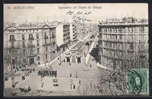 AK Barcelona, Apeadero del Paseo de Gracia, Strassenbahn