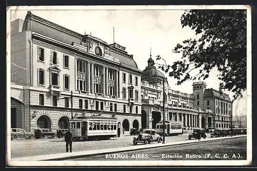 AK Buenos Aires, Estación Retiro, Strassenbahn