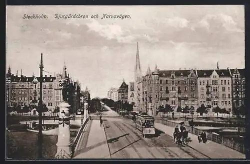 AK Stockholm, Djurgardsbron och Narvavägen, Strassenbahn