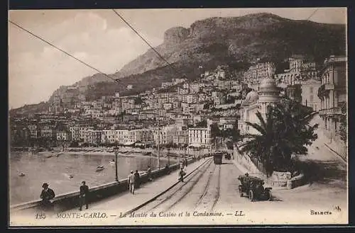 AK Monte-Carlo, La Montée du Casino et la Condamine, Strassenbahn