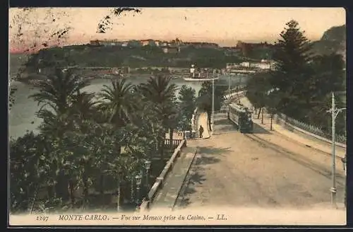 AK Monte Carlo, Vue sur Monaco prise du Casino, Strassenbahn