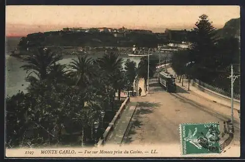 AK Monte Carlo, Vue sur Monaco prise du Casino, Strassenbahn