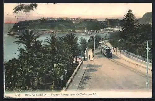 AK Monte Carlo, Vue sur Monaco prise du Casino, Strassenbahn