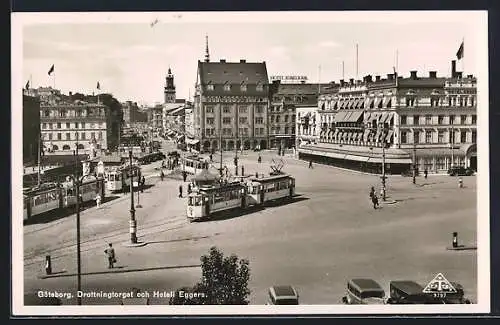 AK Göteborg, Drottningtorget och Hotell Eggers, Strassenbahn