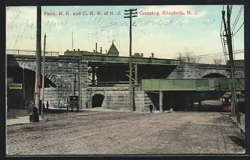 AK Elizabeth, NJ, Penn. R. R. and C. R. R. of N. J. Crossing, Strassenbahn