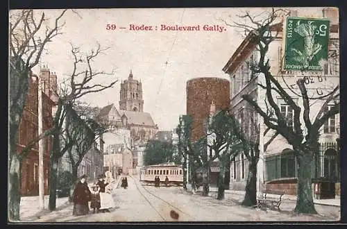 AK Rodez, Boulevard Gally, Strassenbahn