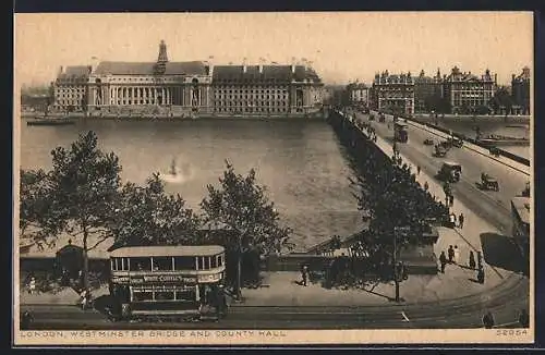 AK London, Westminster Bridge and County Hall, Strassenbahn