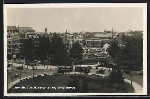 AK Amsterdam, Leidsche Boschje met Lido, Strassenbahn