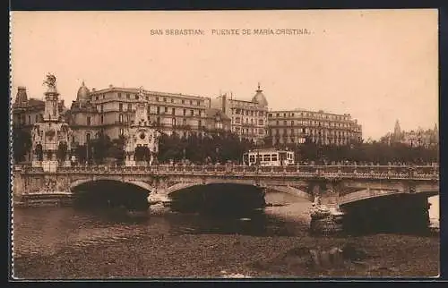 AK San Sebastian, Puente de María Cristina, Strassenbahn