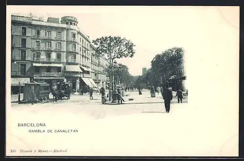 AK Barcelona, Rambla de Canaletas, Strassenbahn