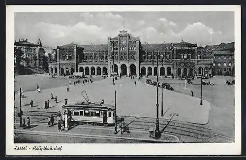 AK Kassel, Hauptbahnhof mit Strassenbahn