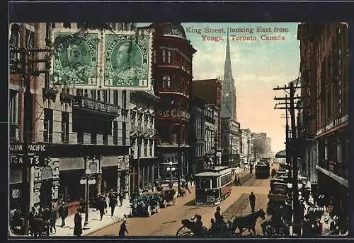 AK Toronto, King Street looking East from Yonge, Strassenbahn