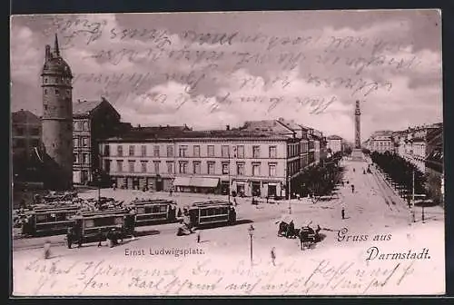 AK Darmstadt, Strassenbahnverkehr auf dem Ernst-Ludwigs-Platz