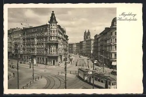 AK Magdeburg, Hasselbachplatz mit Strassenbahn