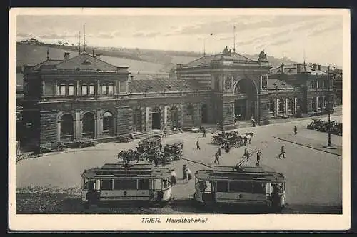 AK Trier, Hauptbahnhof mit Strassenbahn