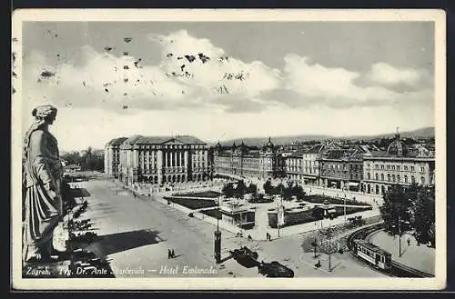 AK Zagreb, Trg. Dr. Ante Starcevica & Hotel Esplanade, Strassenbahn