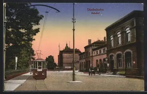 AK Diedenhofen, Strassenbahn am Bahnhof