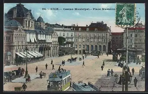 AK Nice, casino muncipal, place Masséna, Strassenbahnen