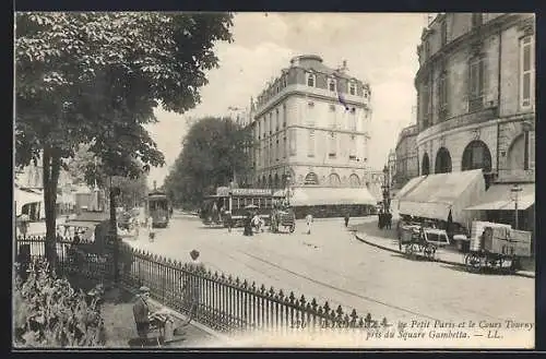 AK Bordeaux, Le Petit Paris et le Cours Tourny pris du Square Gambetta, Strassenbahn