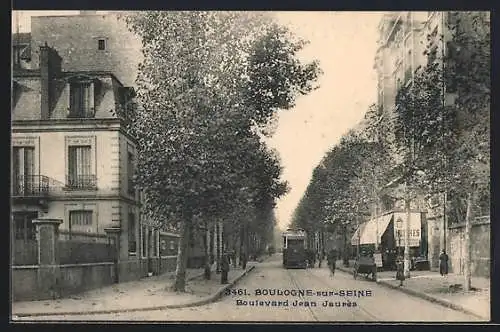 AK Boulogne-sur-Seine, Boulevard Jean Jaurès, Strassenbahn