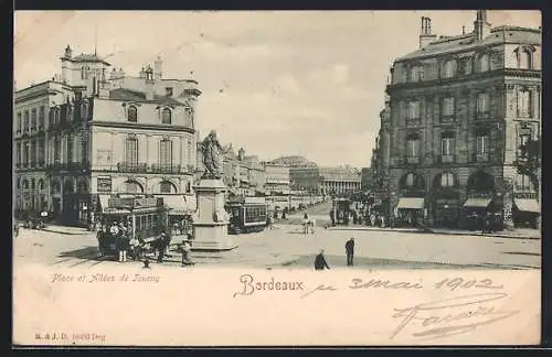 AK Bordeaux, Place et Allées du Journy, Strassenbahn